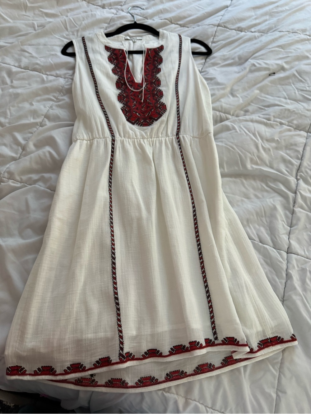 Madewell White Dress with Red Embroidered Trim